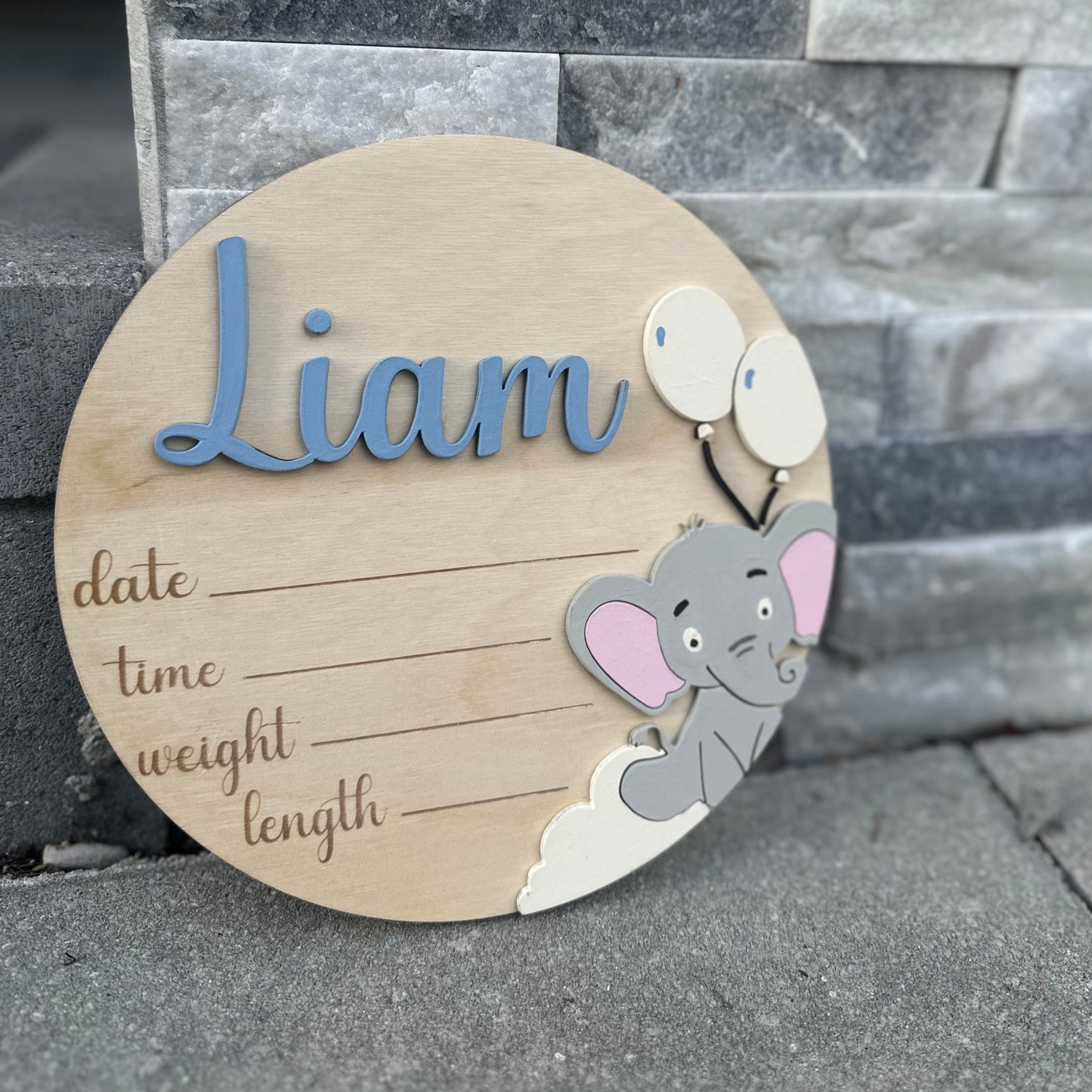 Birth Announcement Plaque with Elephant