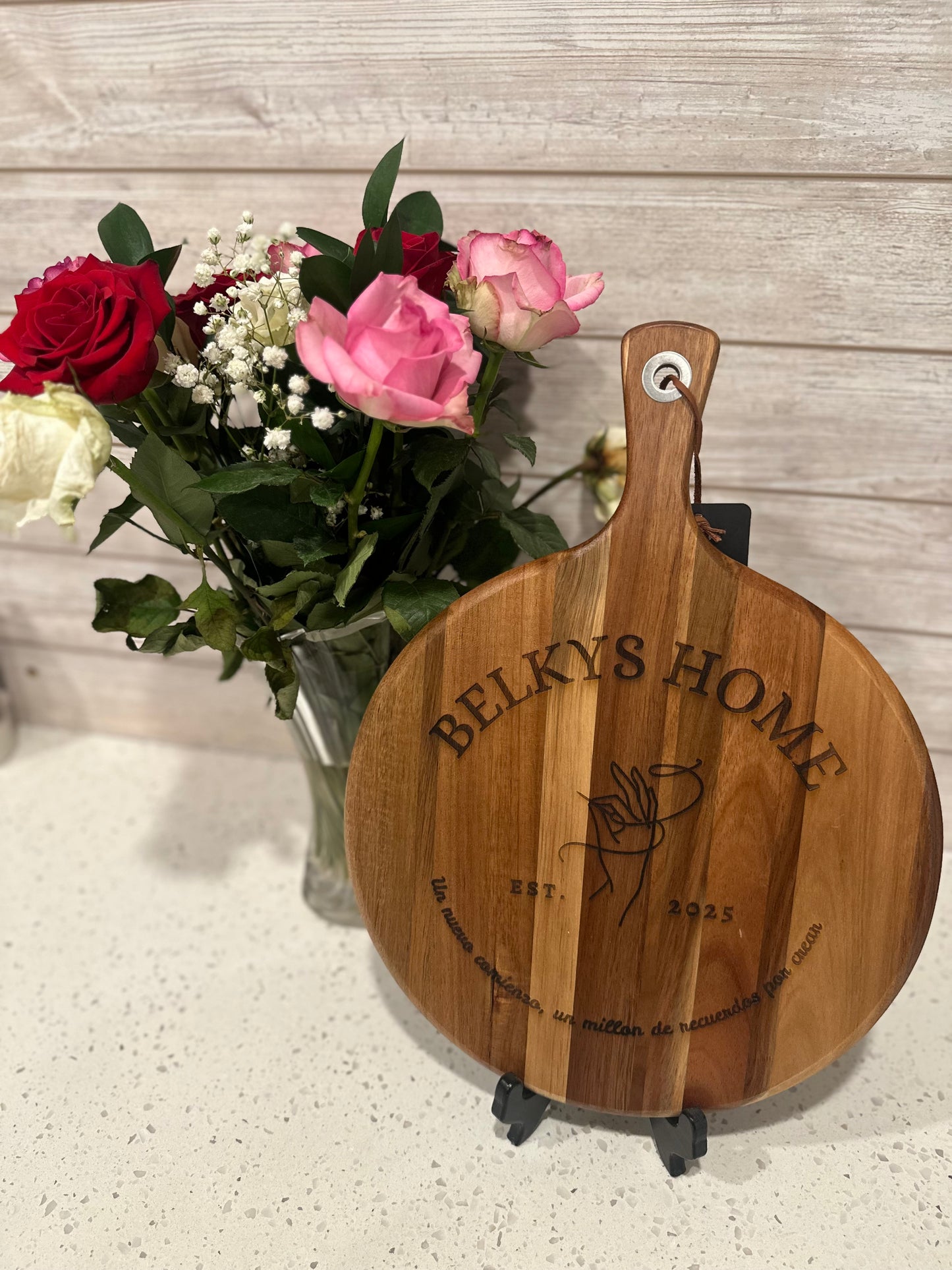 12in Acacia Engraved Cutting Board with Handle