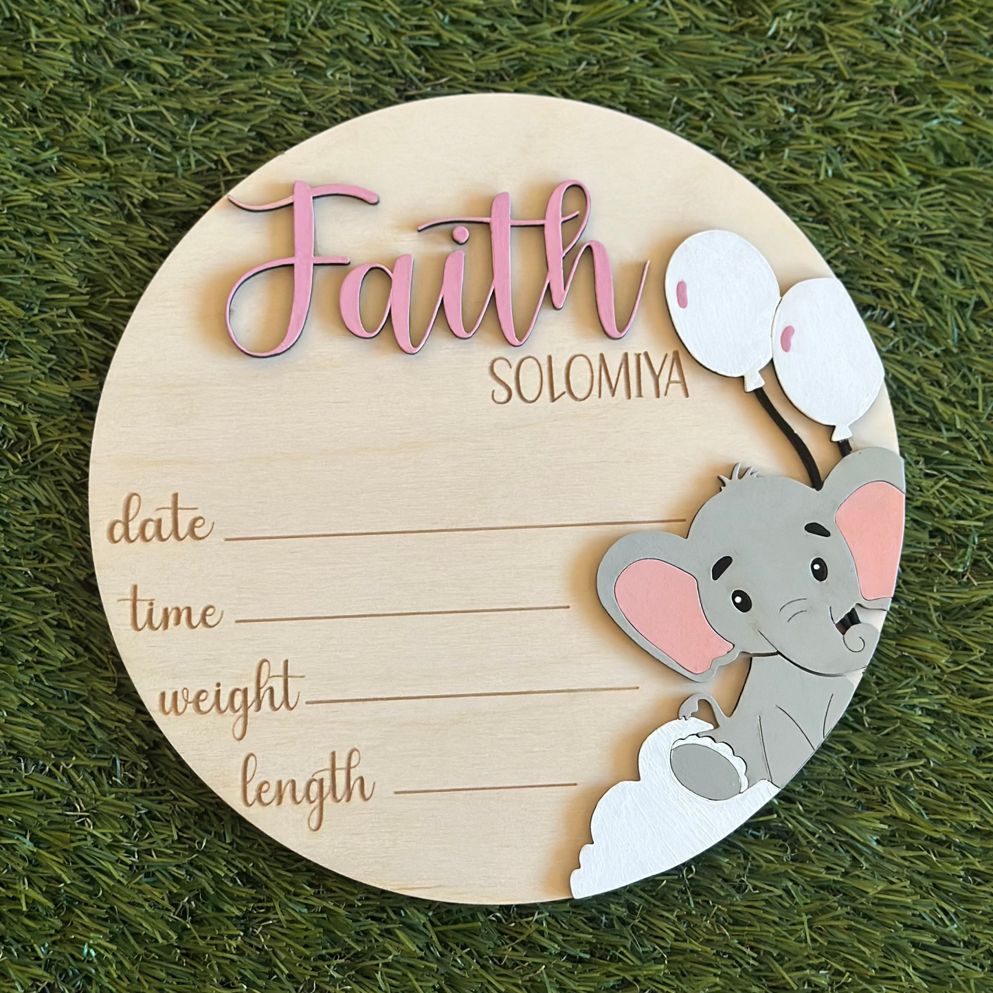 Birth Announcement Plaque with Elephant