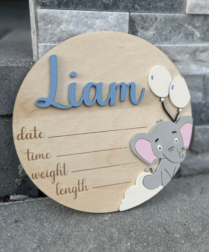 Birth Announcement Plaque with Elephant