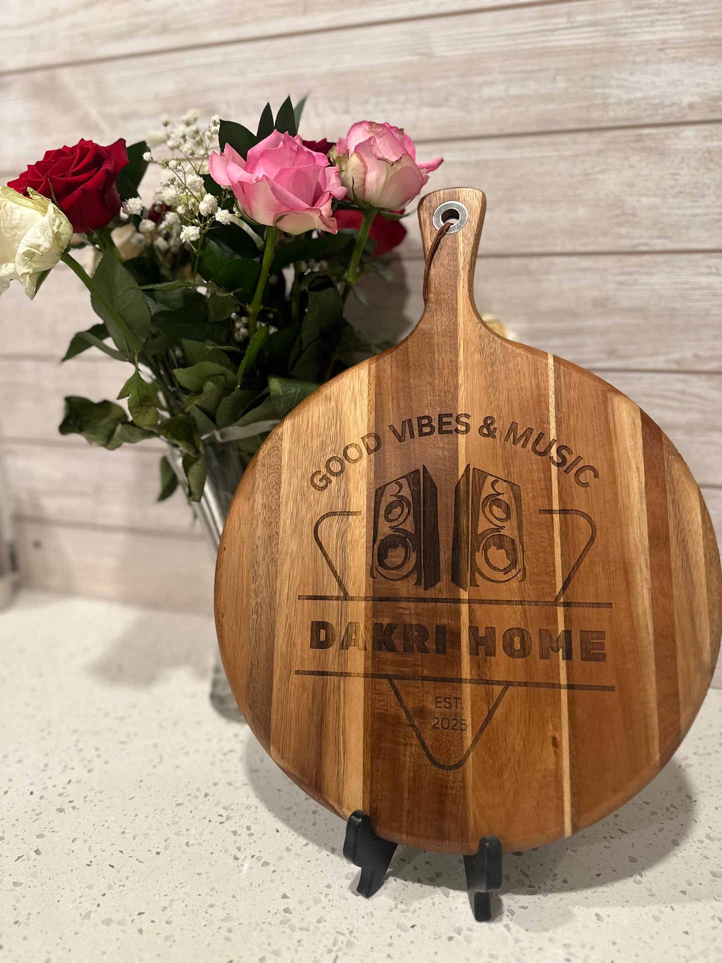 12in Acacia Engraved Cutting Board with Handle