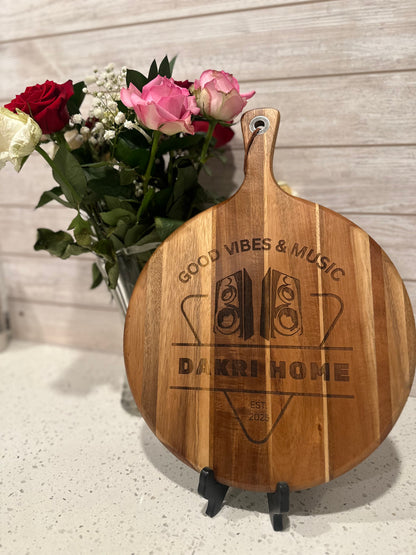 12in Acacia Engraved Cutting Board with Handle