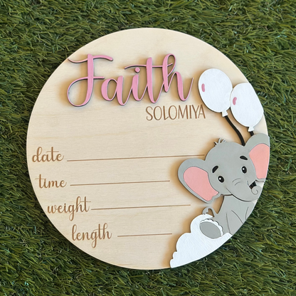 Birth Announcement Plaque with Elephant